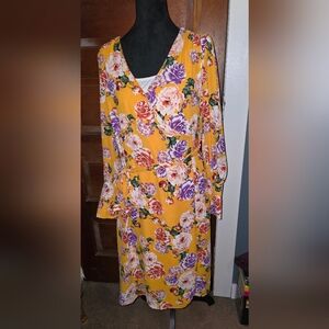 Who What Wear Floral Yellow Wrap Dress